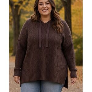 Fate Women Hoodie Sweater Brown 1XL Cable Knit Oversized Pullover Cabin Core